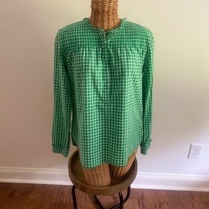 Crown and Ivy Green Gingham Half Button Down Women’s Shirt 100 % Cotton Small